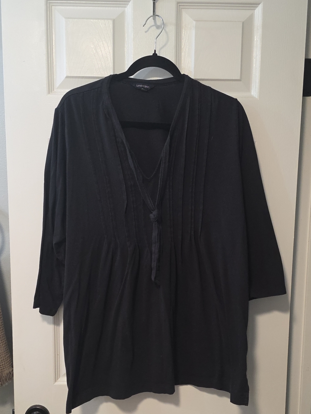 Lands' End Black Pintuck Split-Neck Tunic with Tie